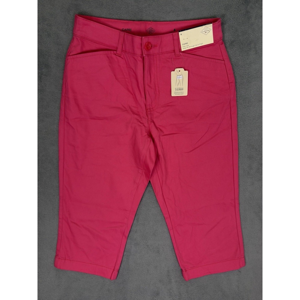 New St John's Bay Pants Womens 6 Pink Capri Mid Rise Watermelon Easy Fit